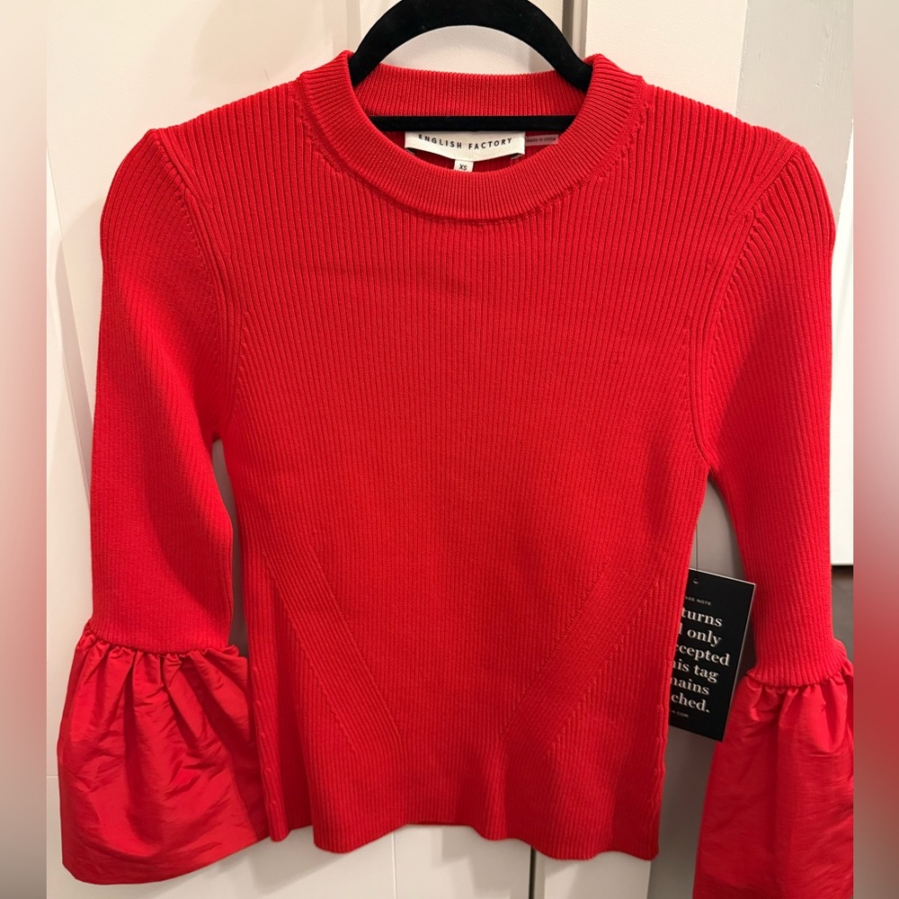 English Factory Red Knit Mixed Media Odin Blouse